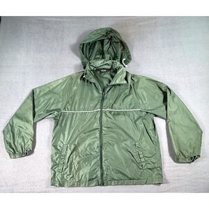 Eddie Bauer Green Hooded Windbreaker Jacket Men L‎ Nylon Lightweight Outdoor